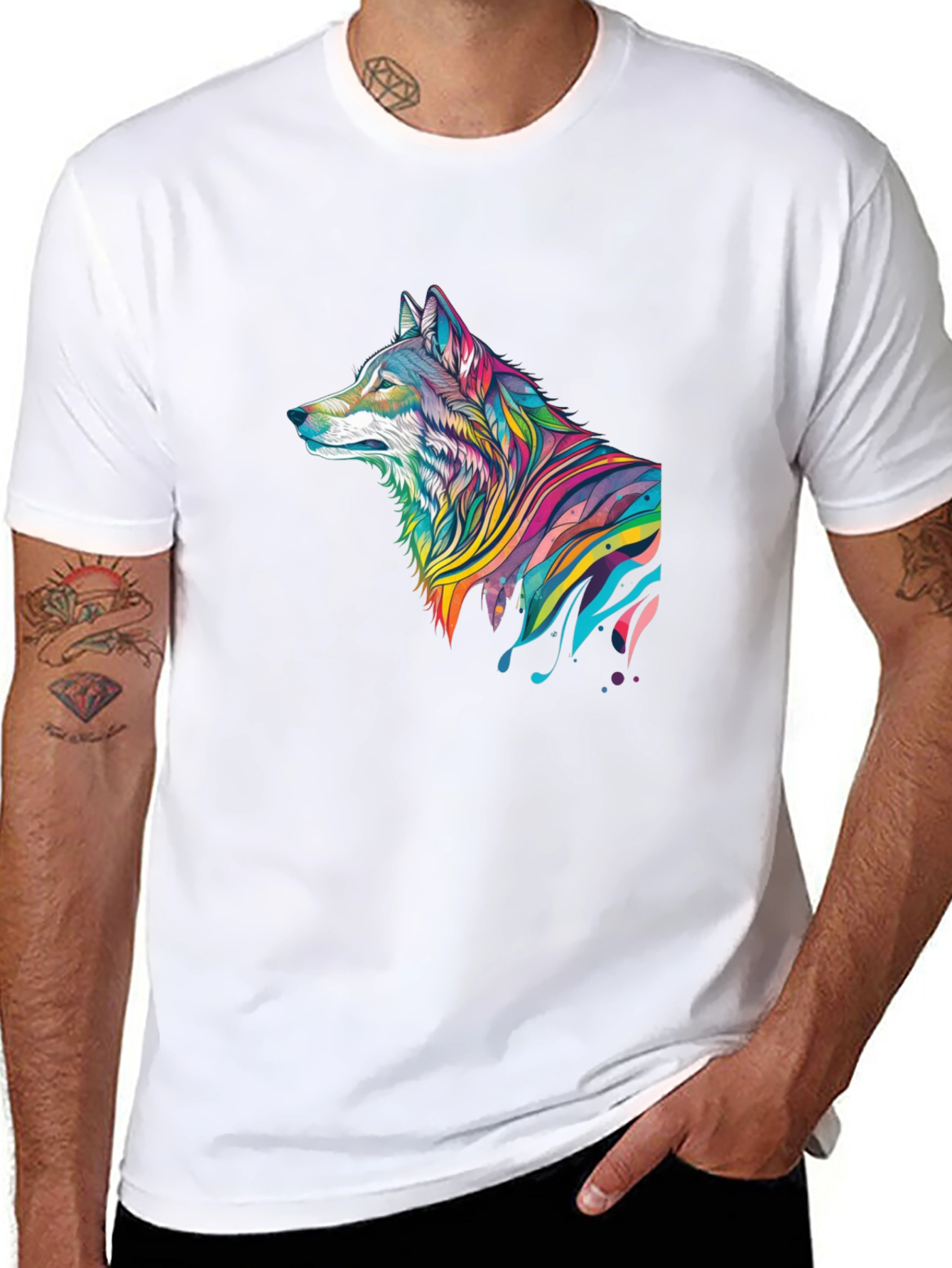 Vibrant Wolf Graphic Black T-Shirt