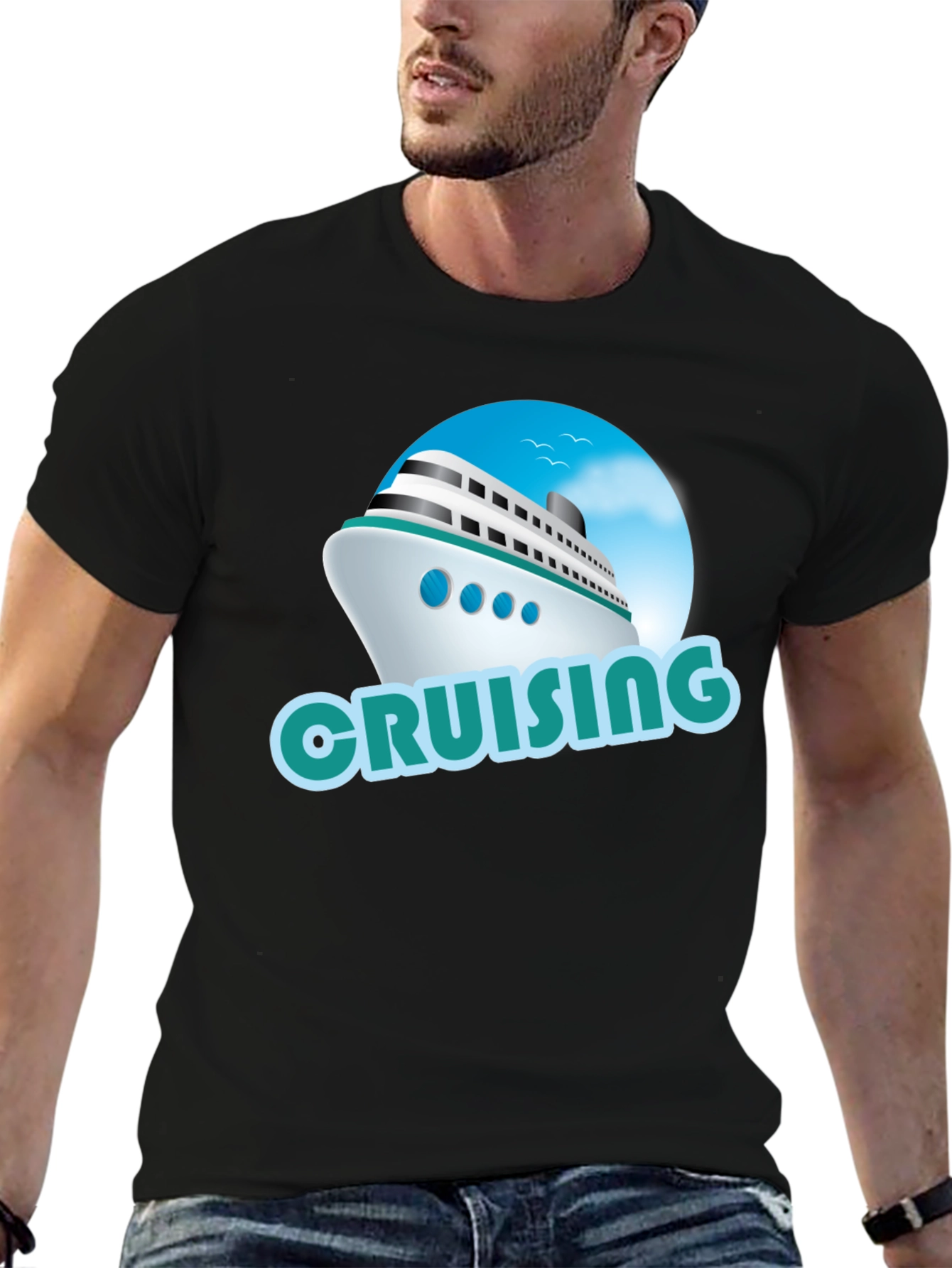 Cruising Ship Graphic T-Shirt - Black