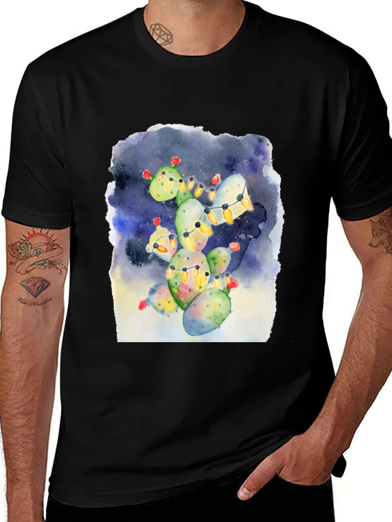 Festive Cactus Tee - Holiday Lights Design