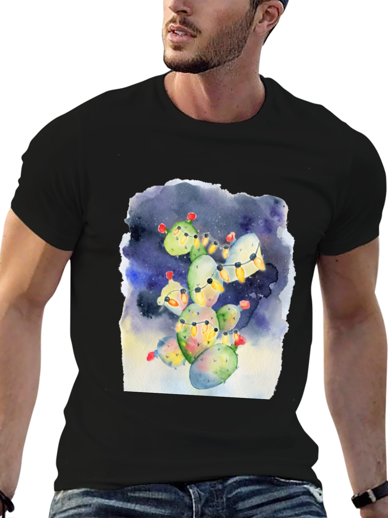 Festive Cactus Tee - Holiday Lights Design
