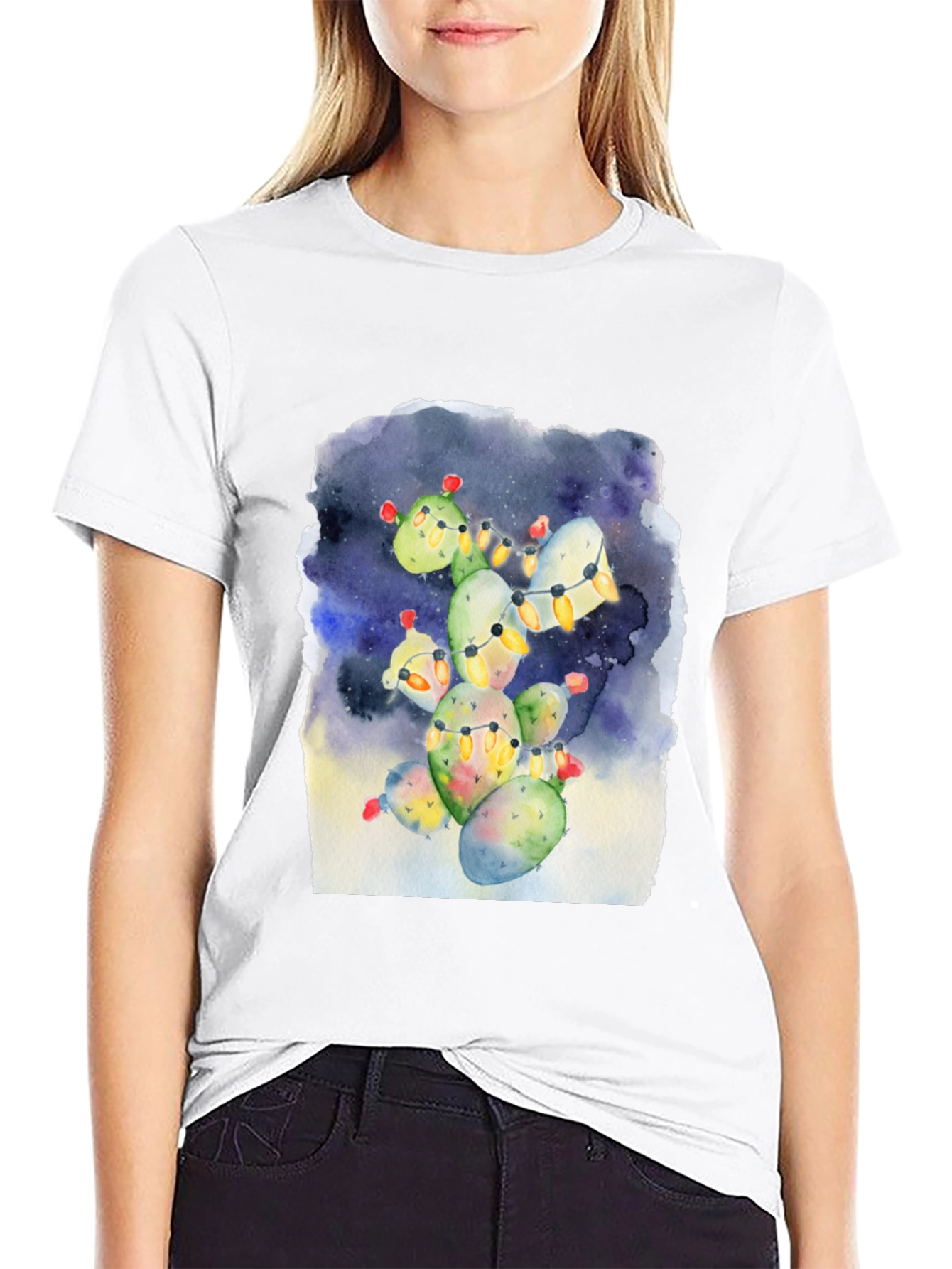 Festive Cactus Tee - Holiday Lights Design