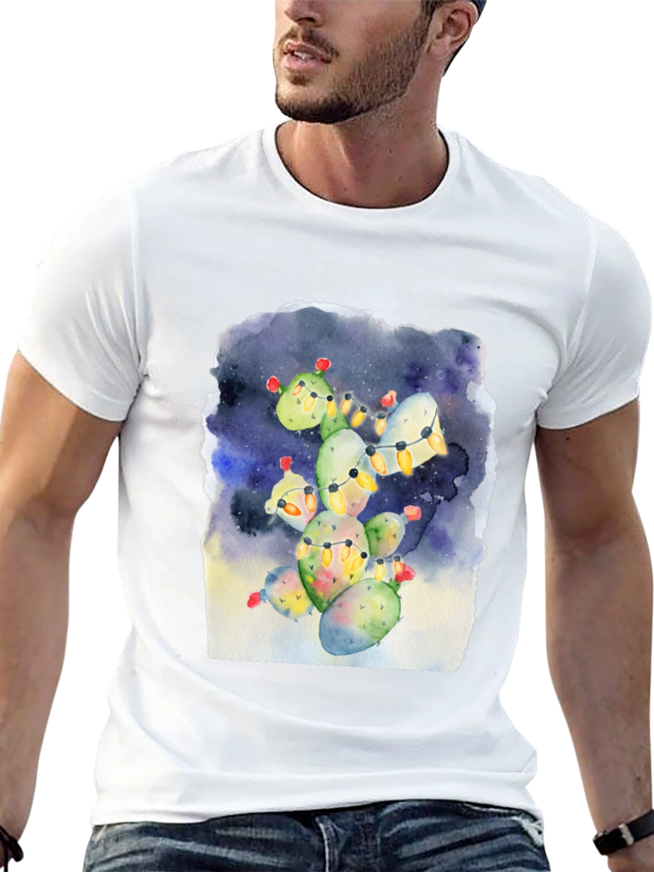 Festive Cactus Tee - Holiday Lights Design