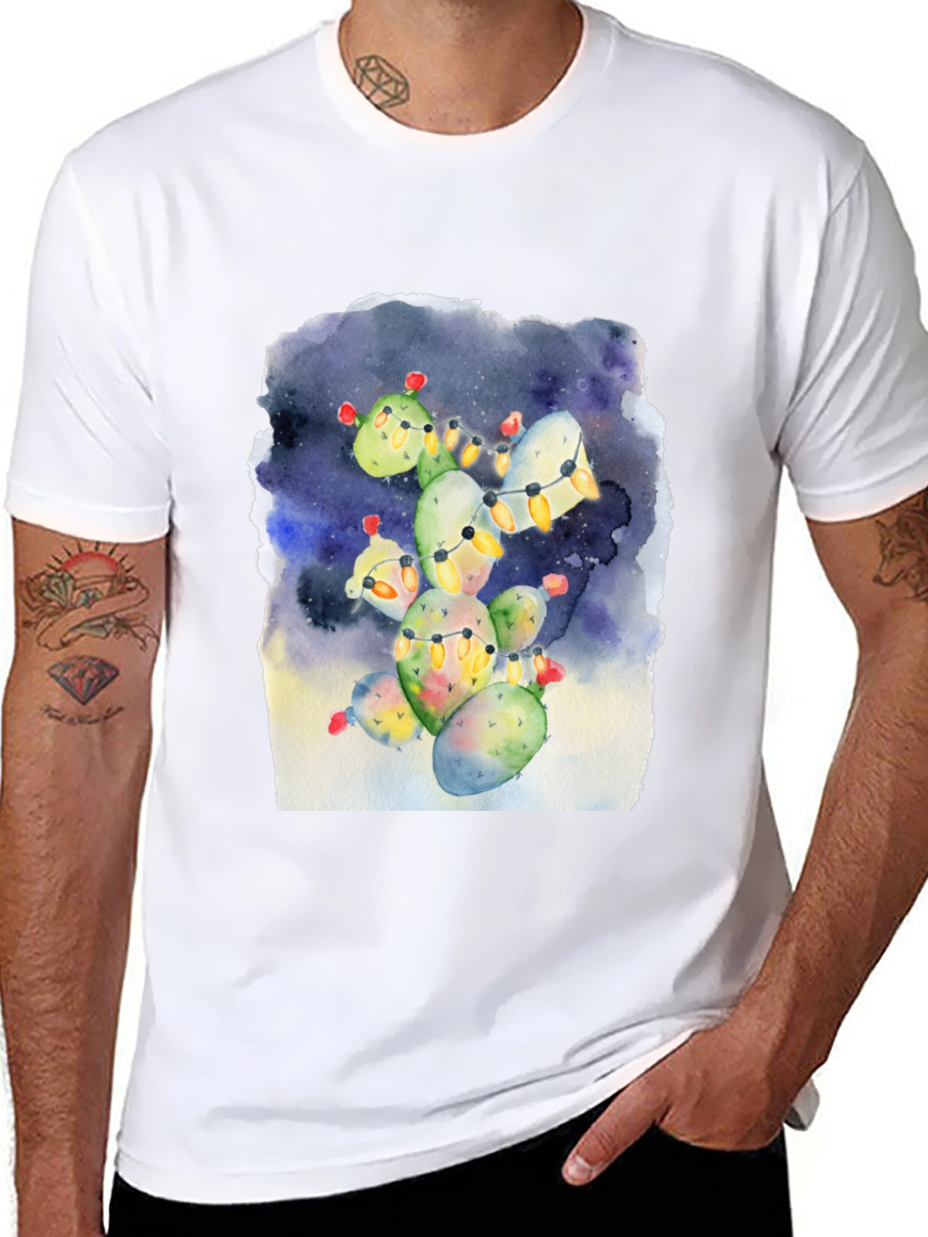 Festive Cactus Tee - Holiday Lights Design