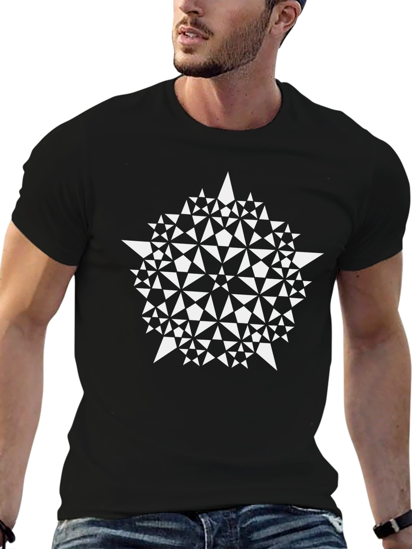 Geometric Starburst Graphic Tee - Black
