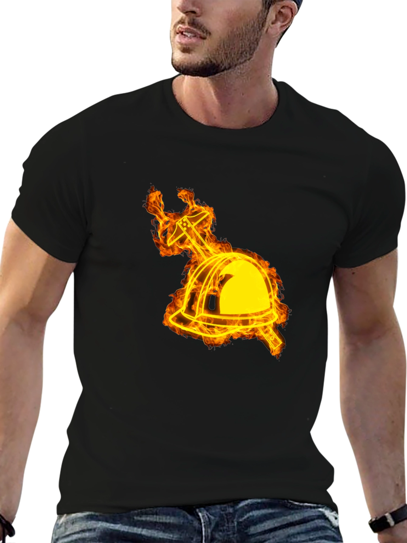 Flaming Firefighter Helmet Graphic Tee