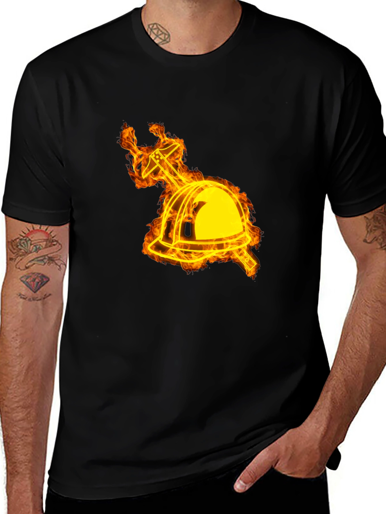Flaming Firefighter Helmet Graphic Tee