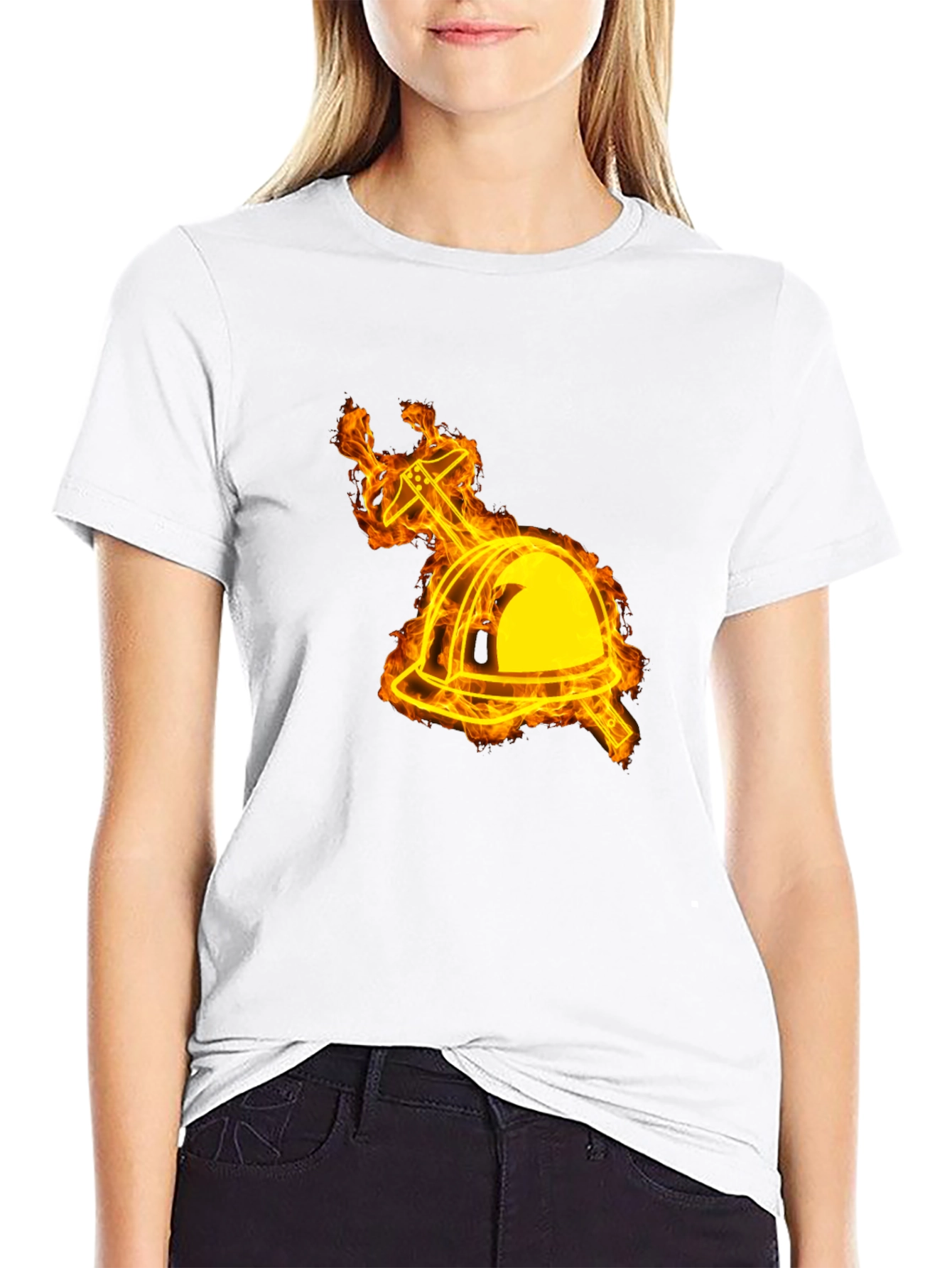 Flaming Firefighter Helmet Graphic Tee