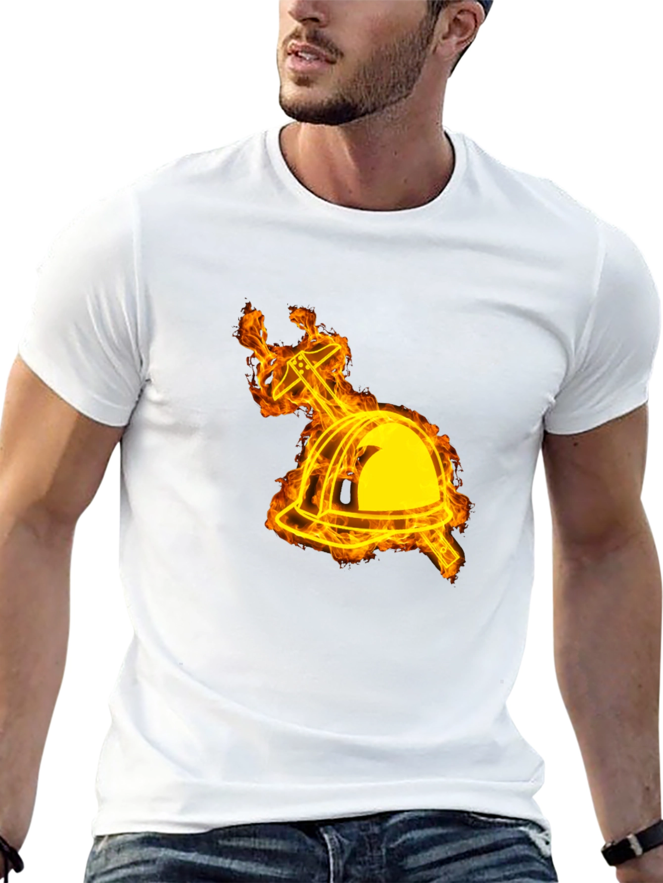 Flaming Firefighter Helmet Graphic Tee