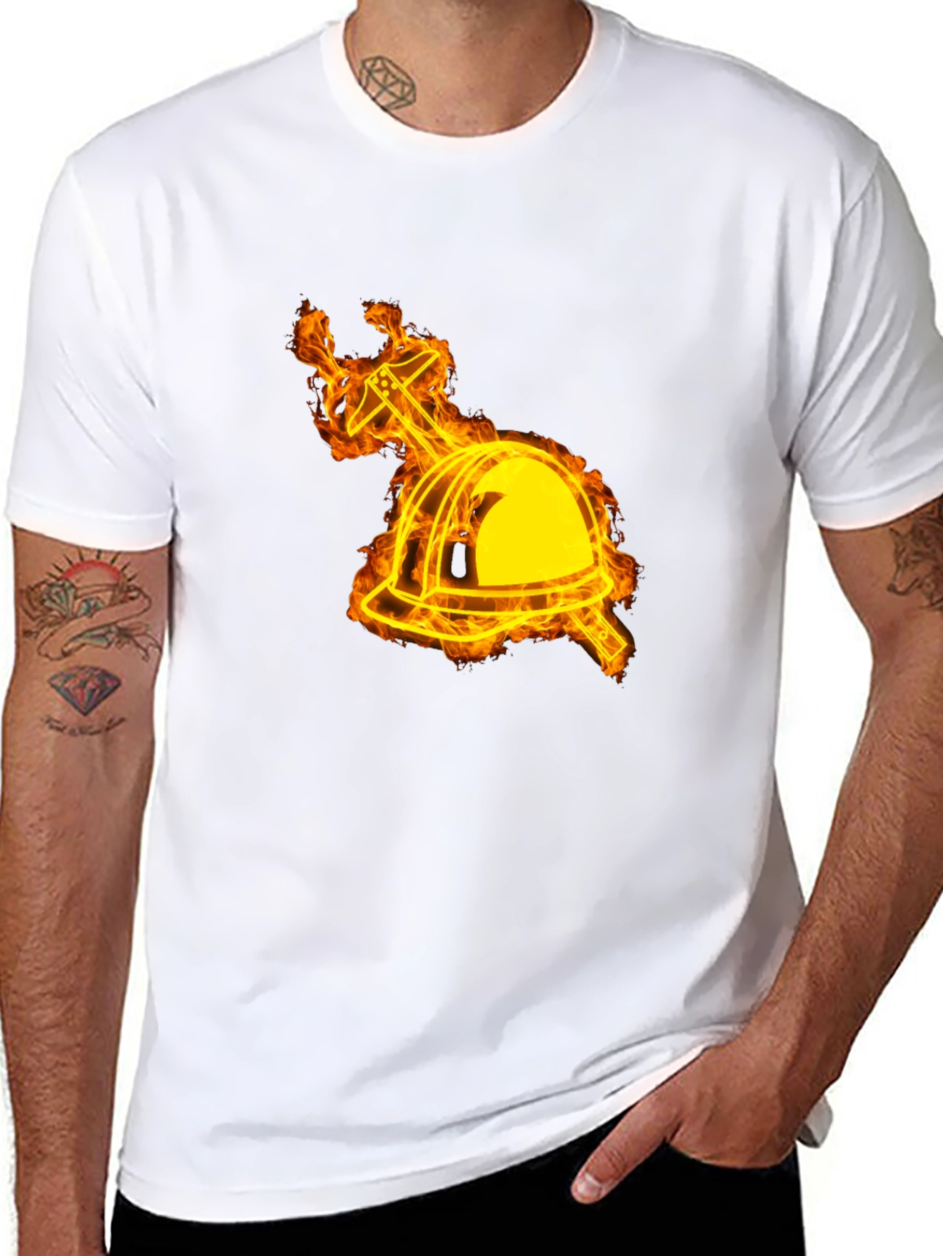 Flaming Firefighter Helmet Graphic Tee