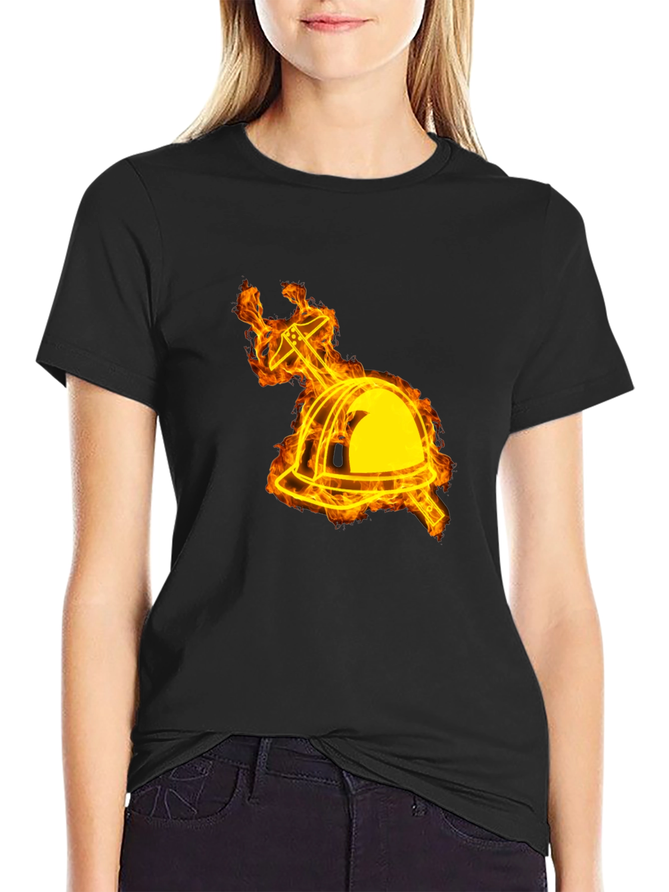 Flaming Firefighter Helmet Graphic Tee