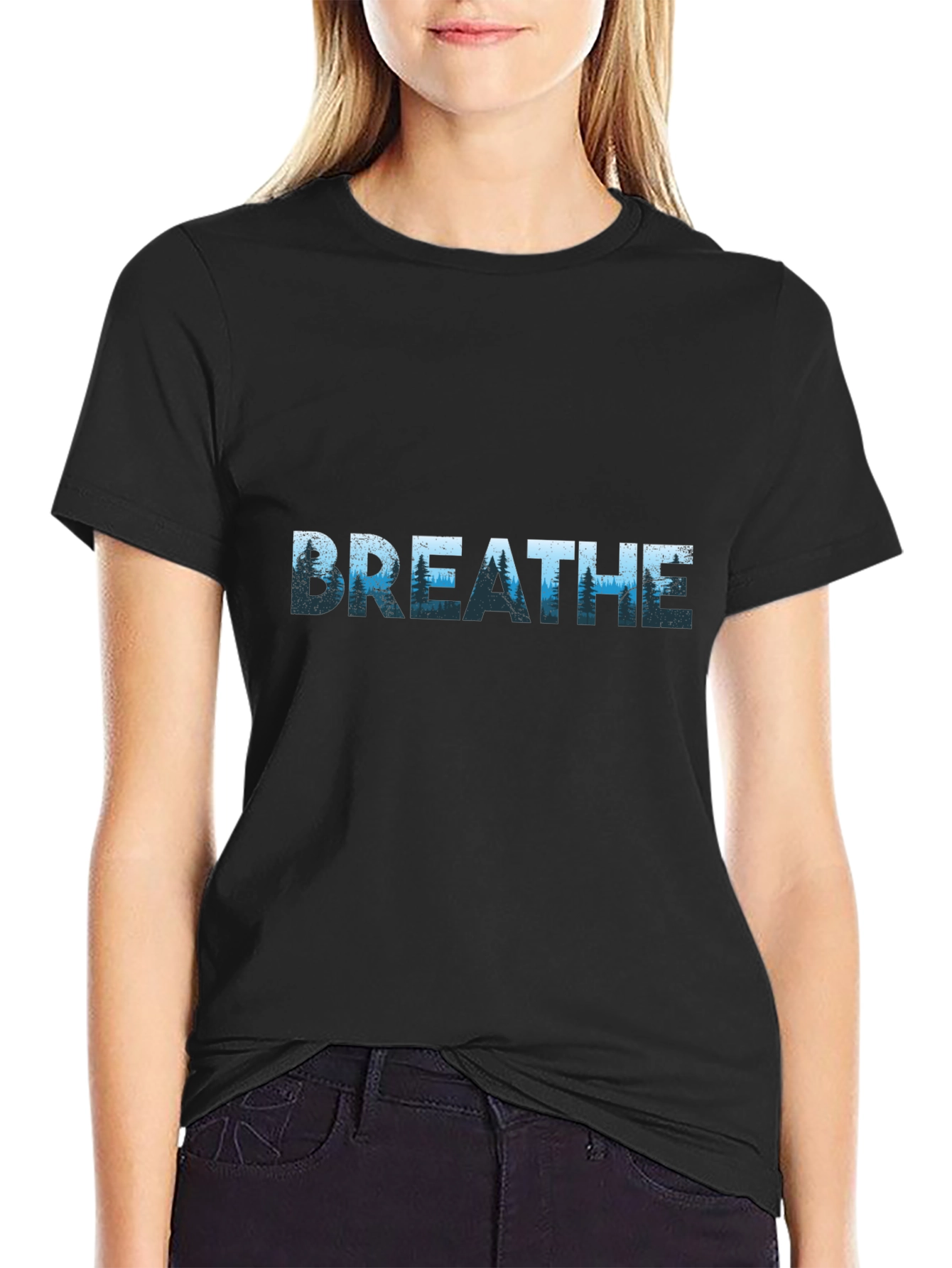 Breathe Graphic Print T-Shirt - Black