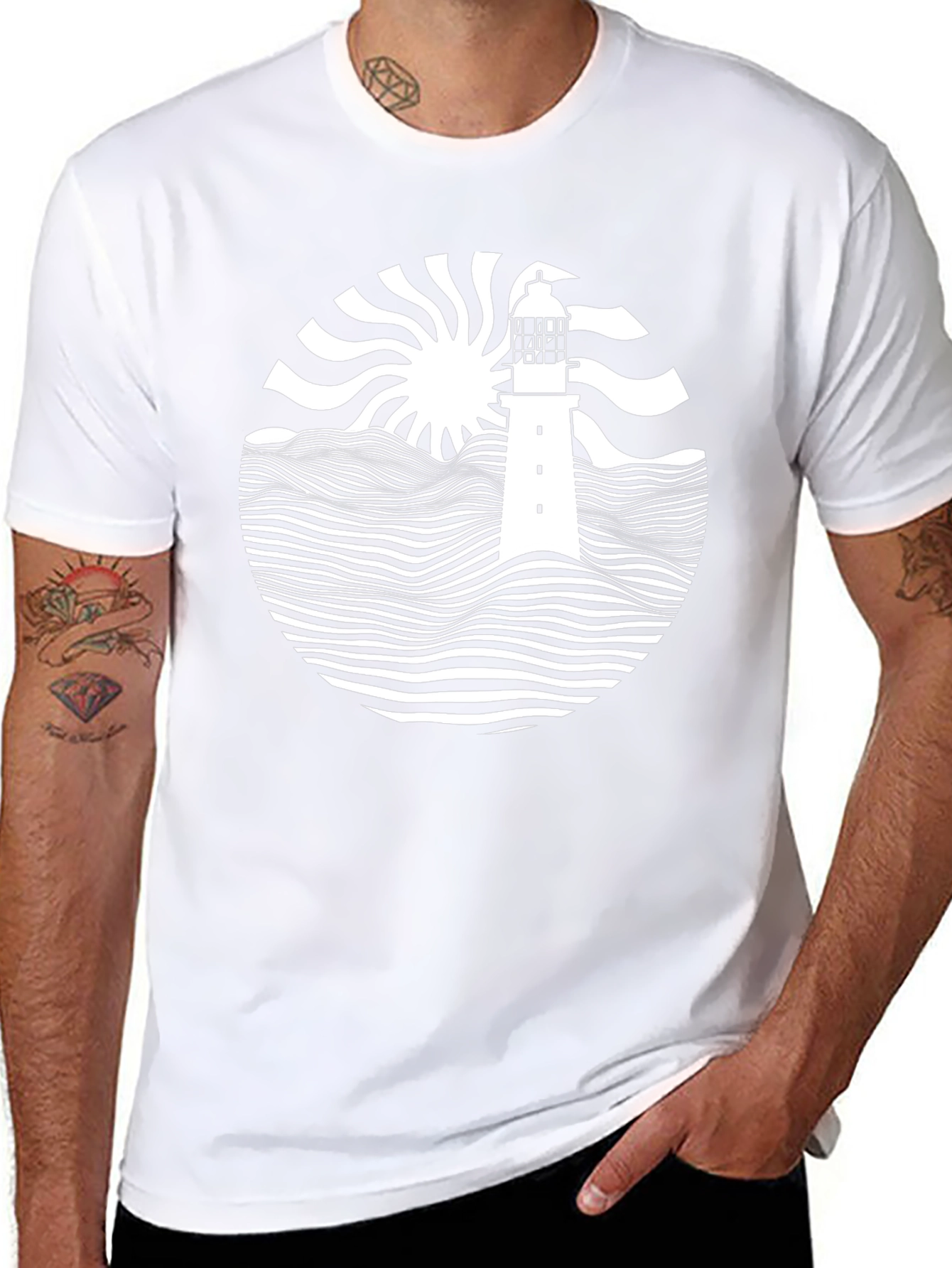 Nautical Lighthouse Graphic Tee - Black