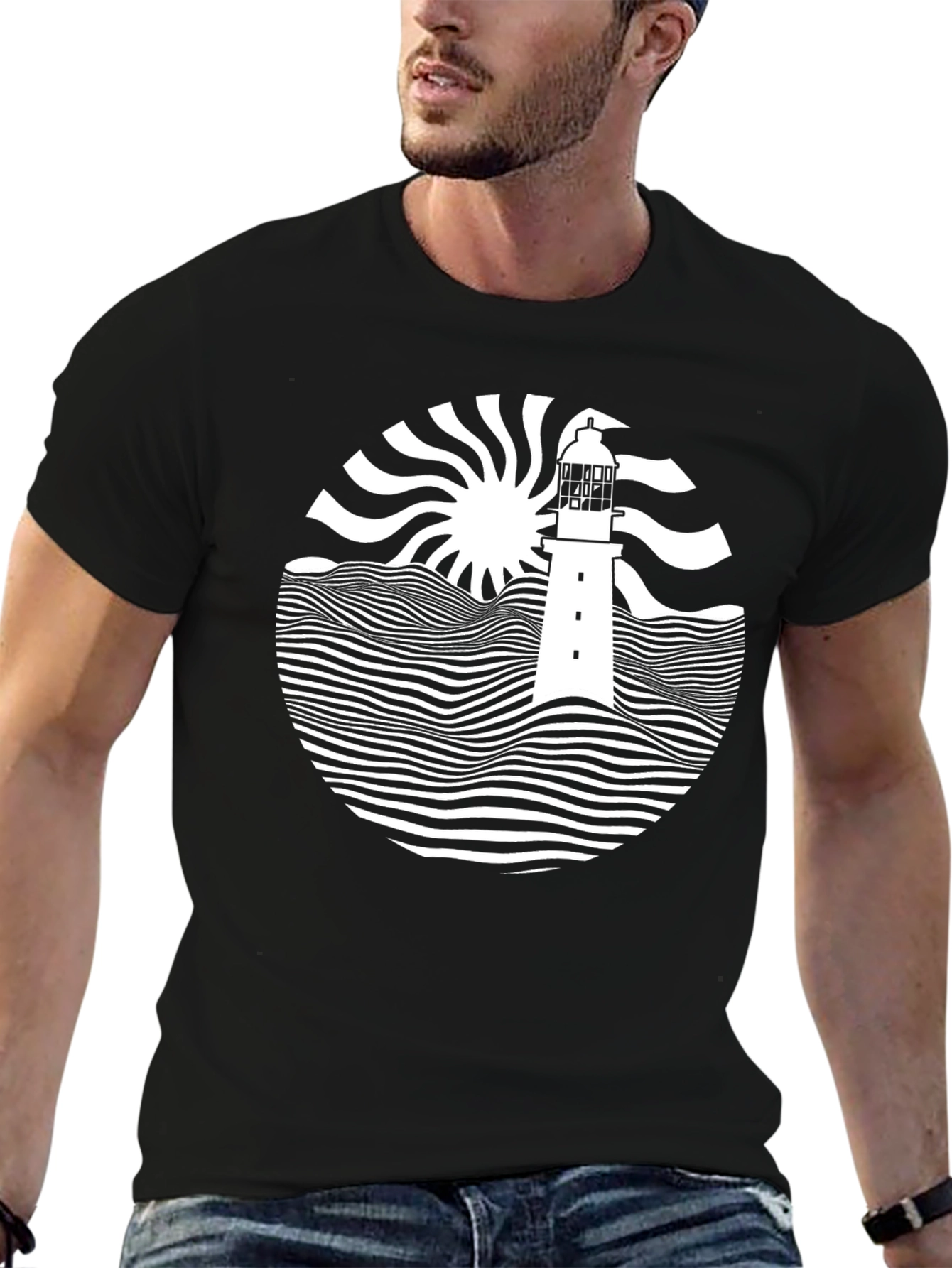 Nautical Lighthouse Graphic Tee - Black