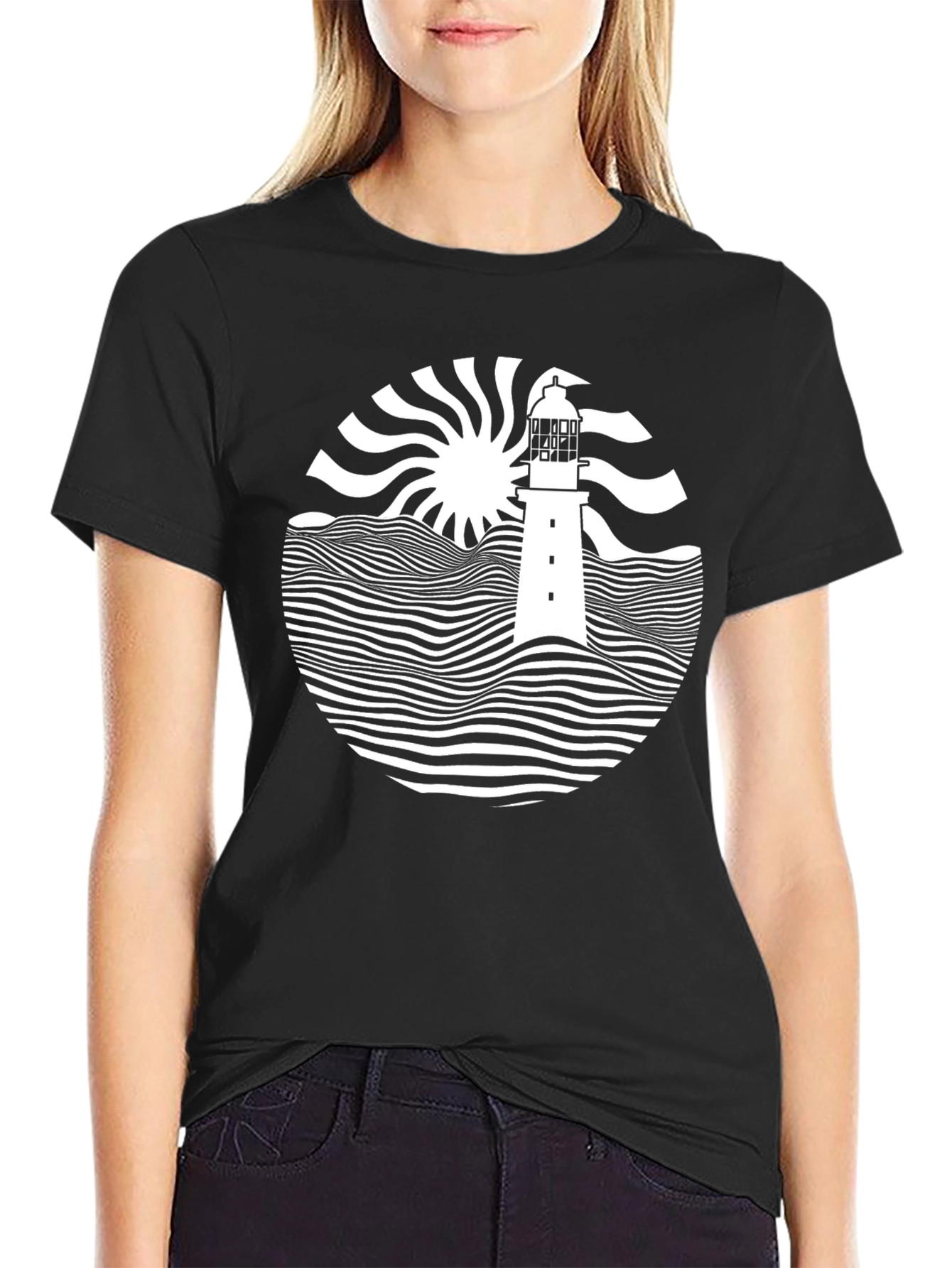 Nautical Lighthouse Graphic Tee - Black