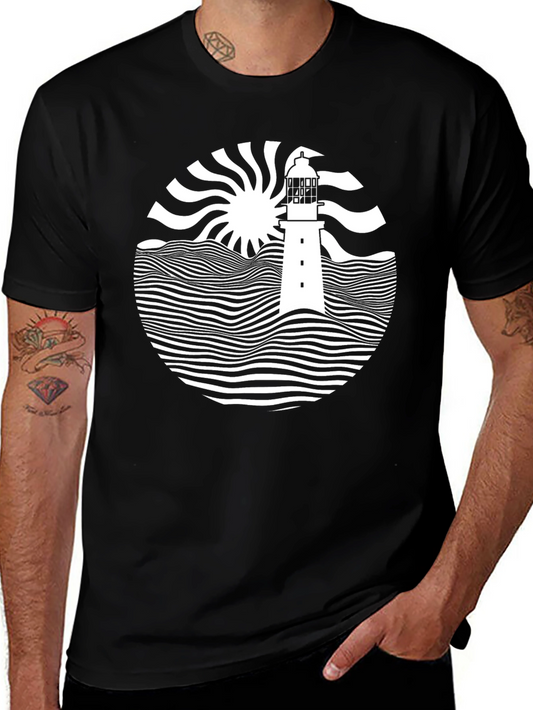 Nautical Lighthouse Graphic Tee - Black