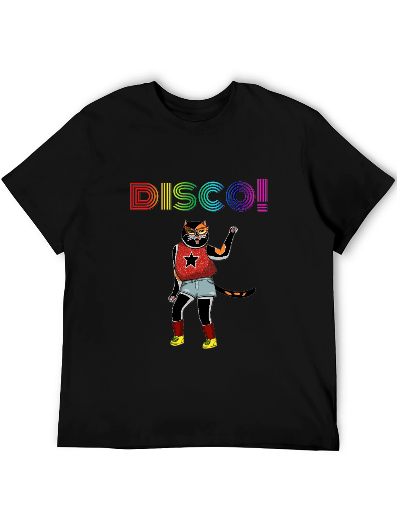 Disco Cat Graphic Tee - Black T-Shirt