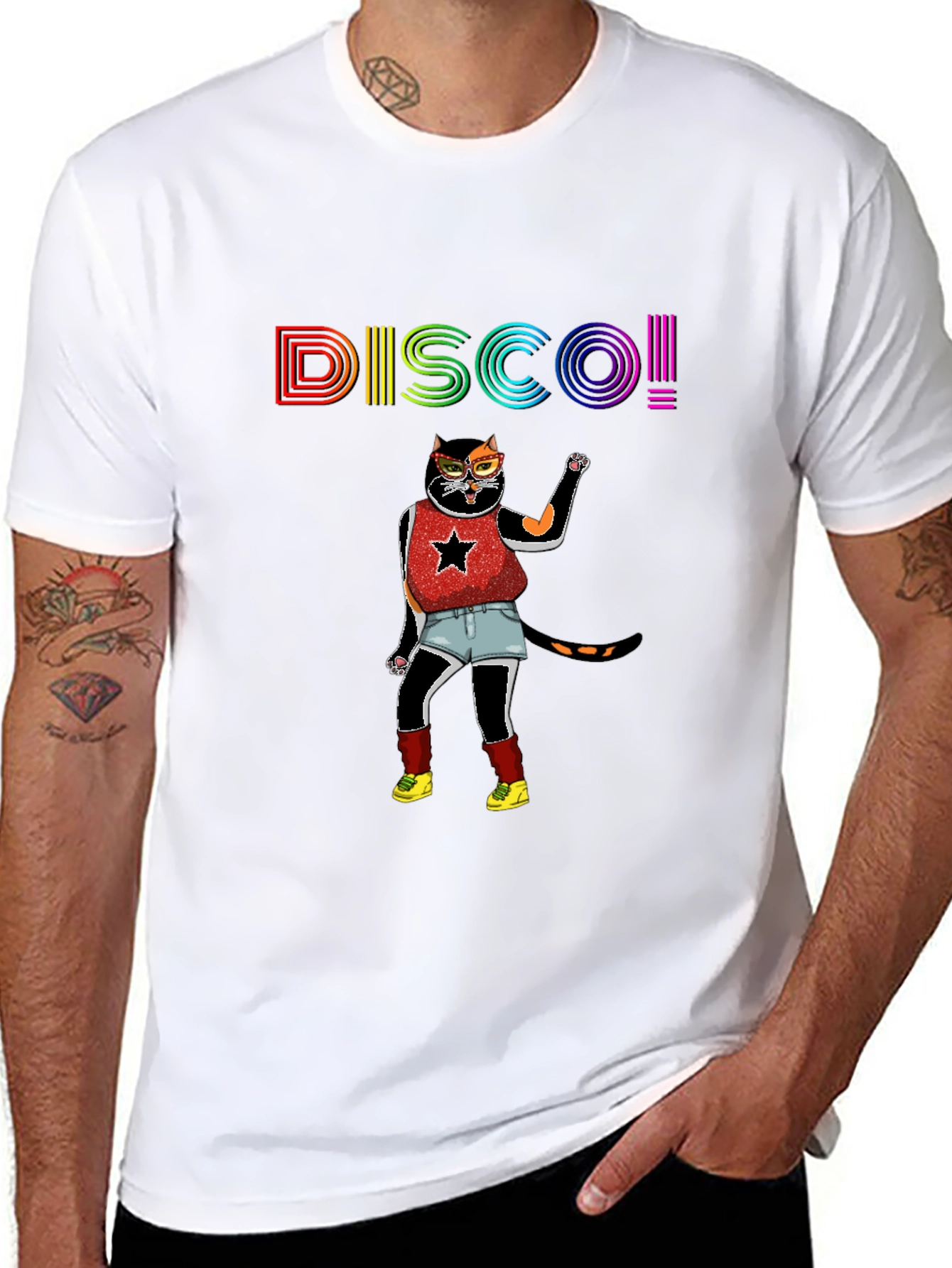 Disco Cat Graphic Tee - Black T-Shirt
