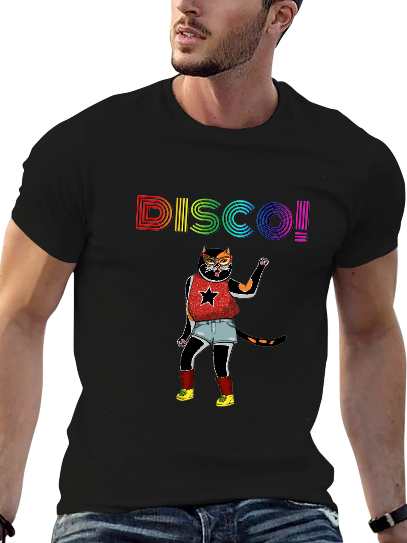 Disco Cat Graphic Tee - Black T-Shirt