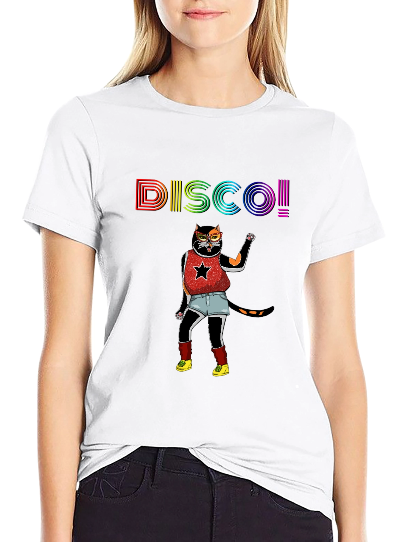 Disco Cat Graphic Tee - Black T-Shirt