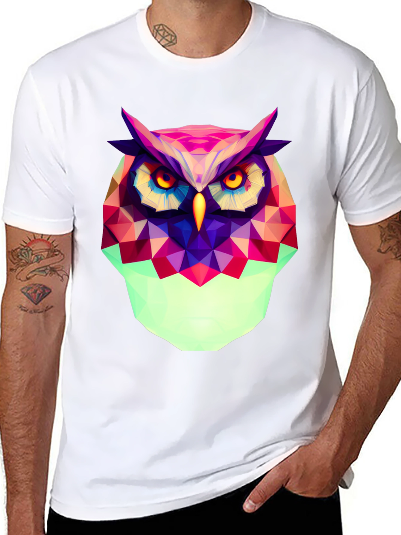 Geometric Owl Graphic Tee - Modern Art Style