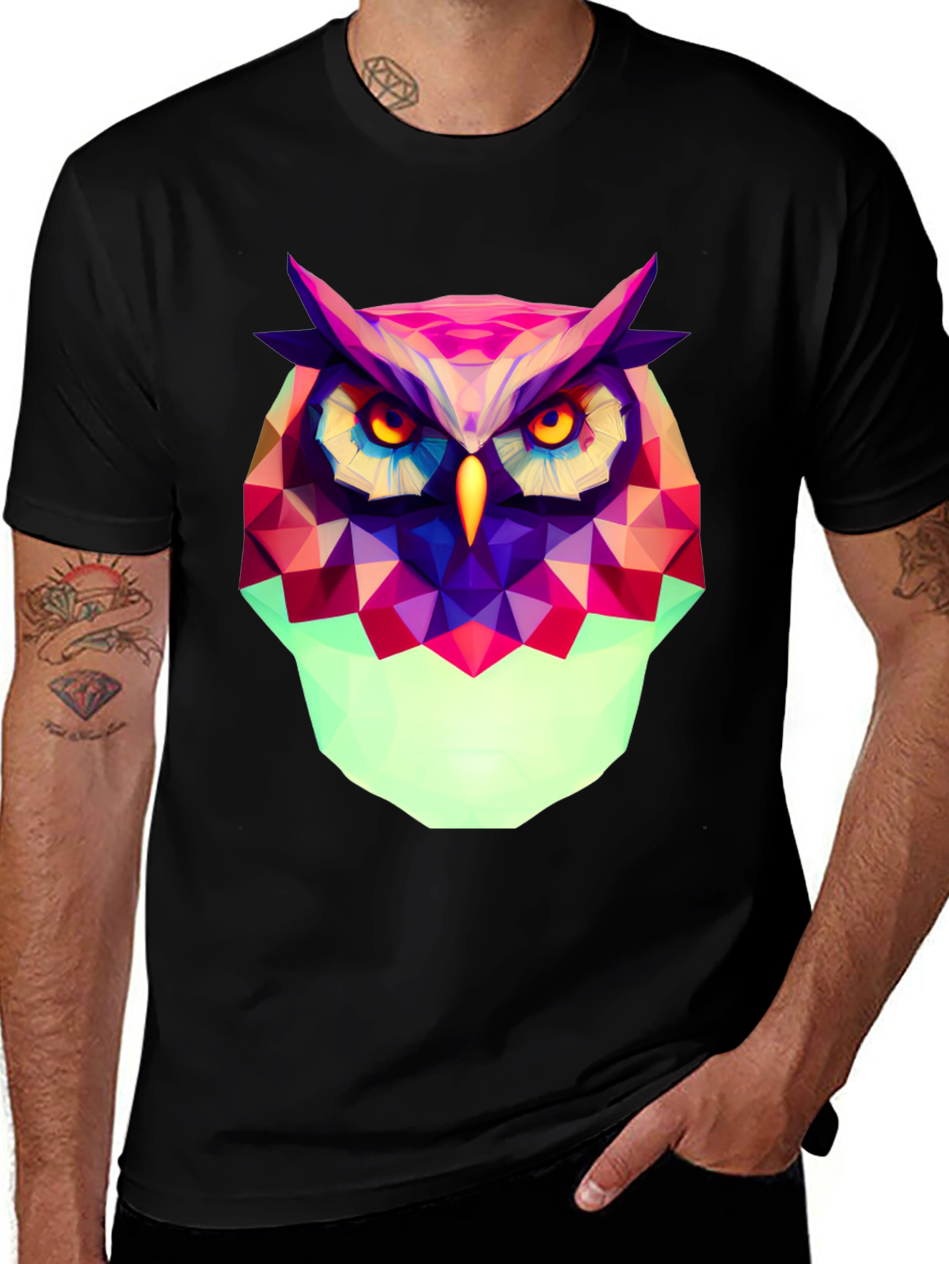 Geometric Owl Graphic Tee - Modern Art Style
