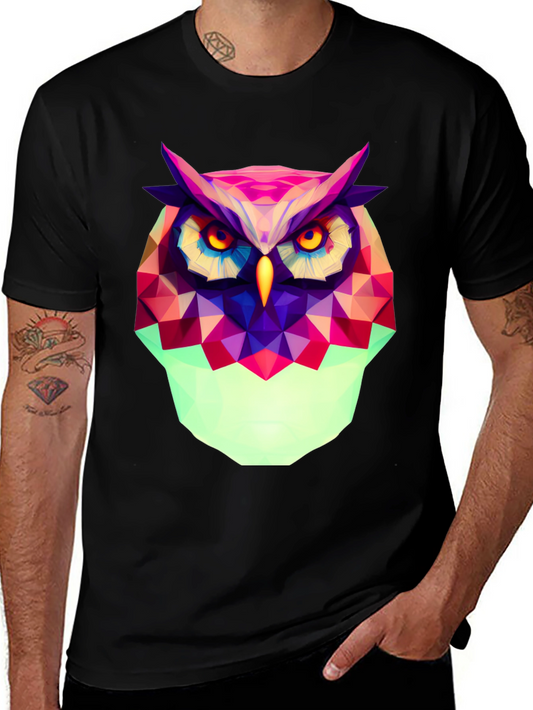Geometric Owl Graphic Tee - Modern Art Style