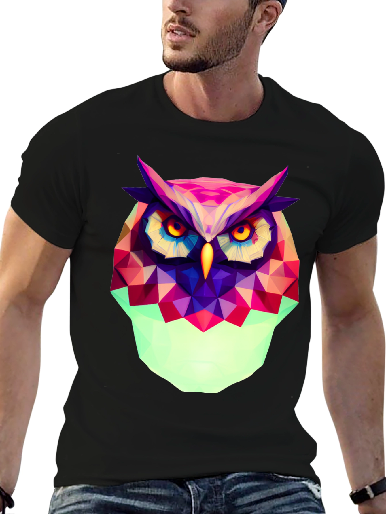 Geometric Owl Graphic Tee - Modern Art Style