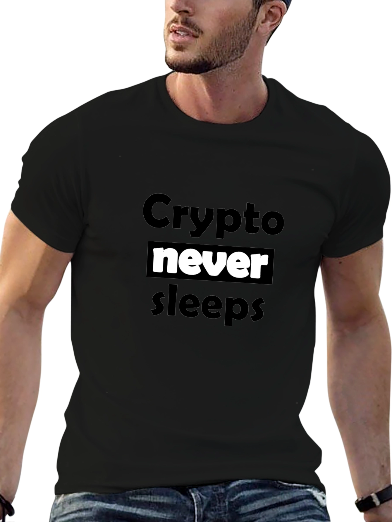 Crypto Never Sleeps Black T-Shirt