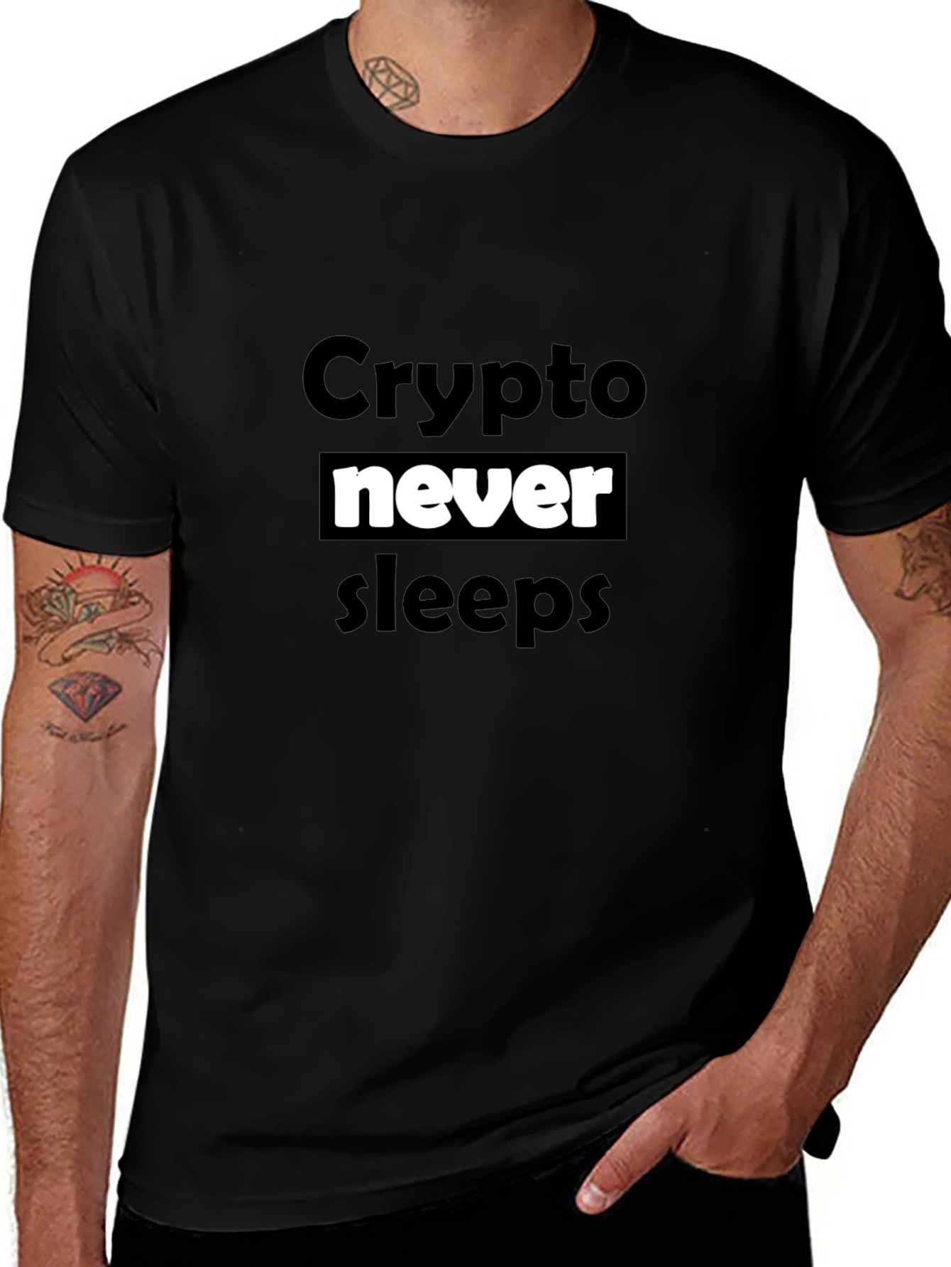Crypto Never Sleeps Black T-Shirt