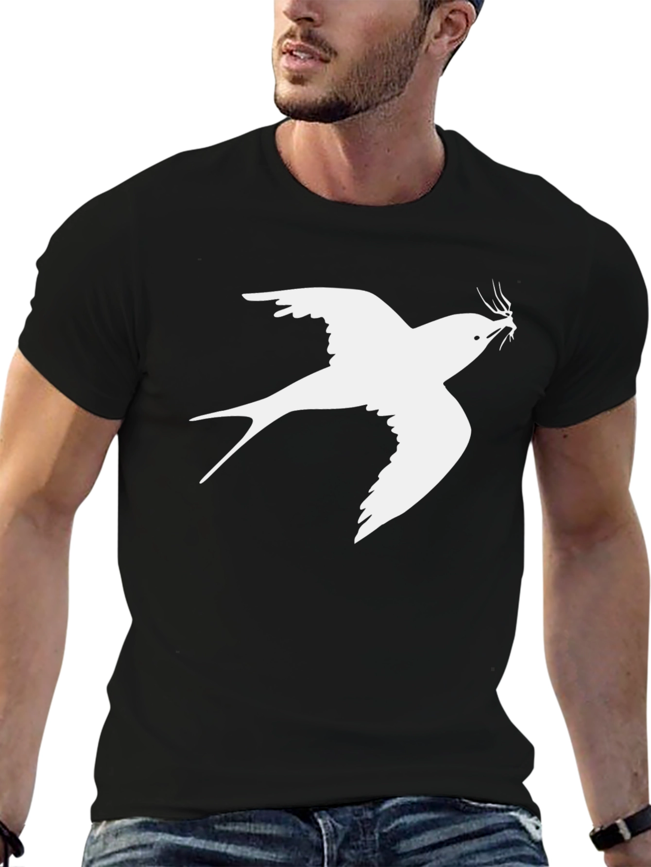 Swallow Print Mens Black T-Shirt