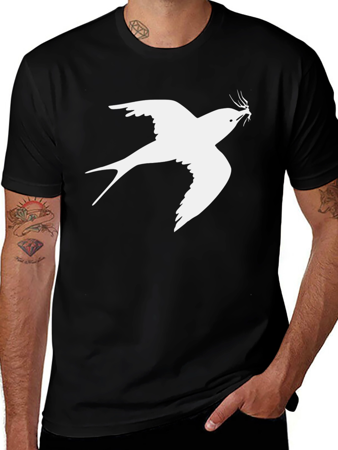 Swallow Print Mens Black T-Shirt