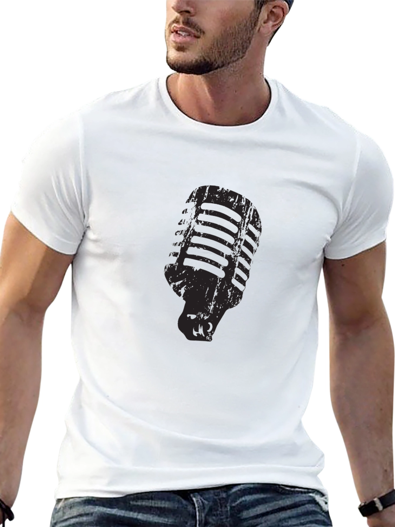 Retro Microphone Graphic Black T-Shirt