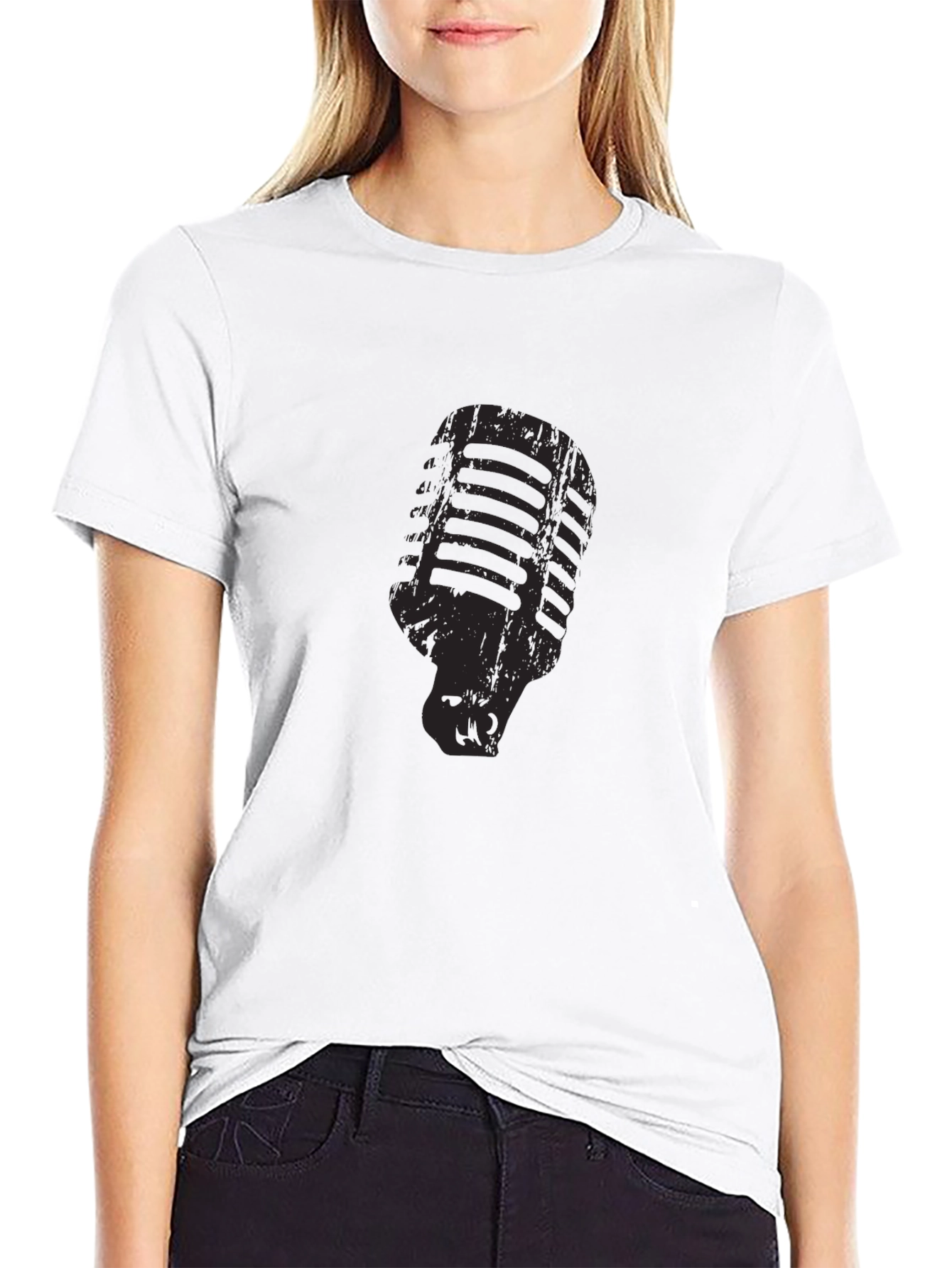 Retro Microphone Graphic Black T-Shirt