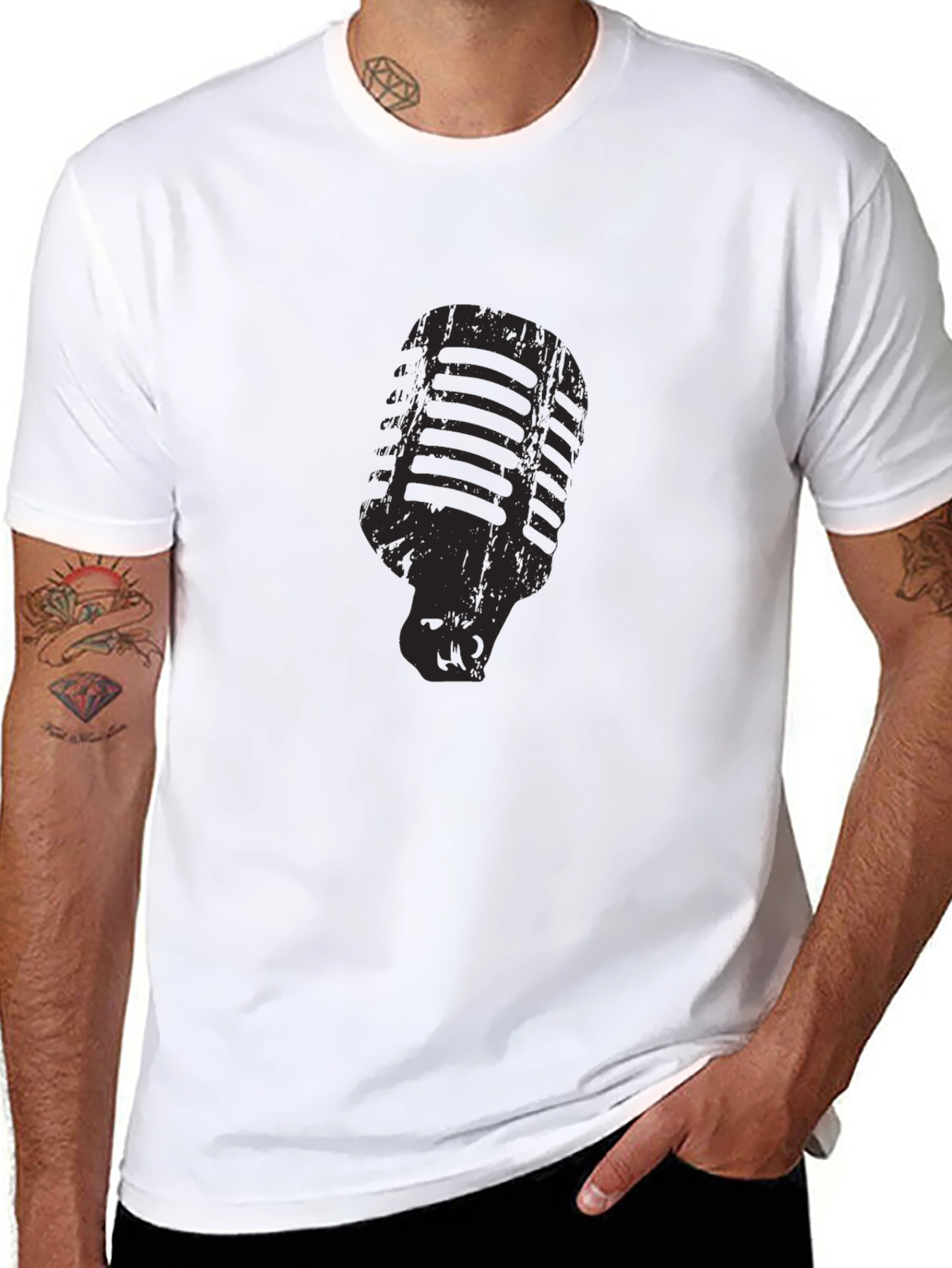 Retro Microphone Graphic Black T-Shirt