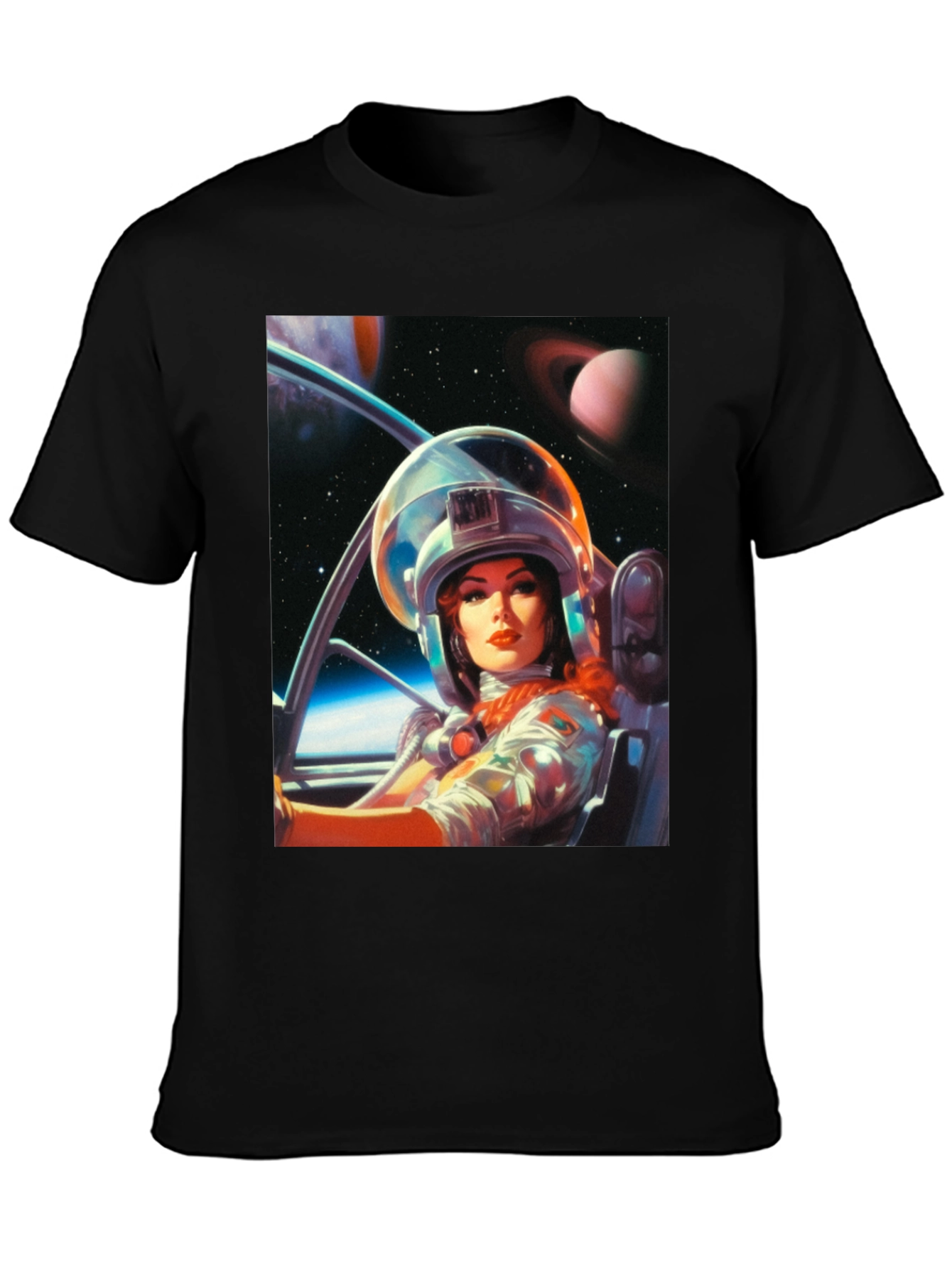 Retro Space Girl T-Shirt - Black