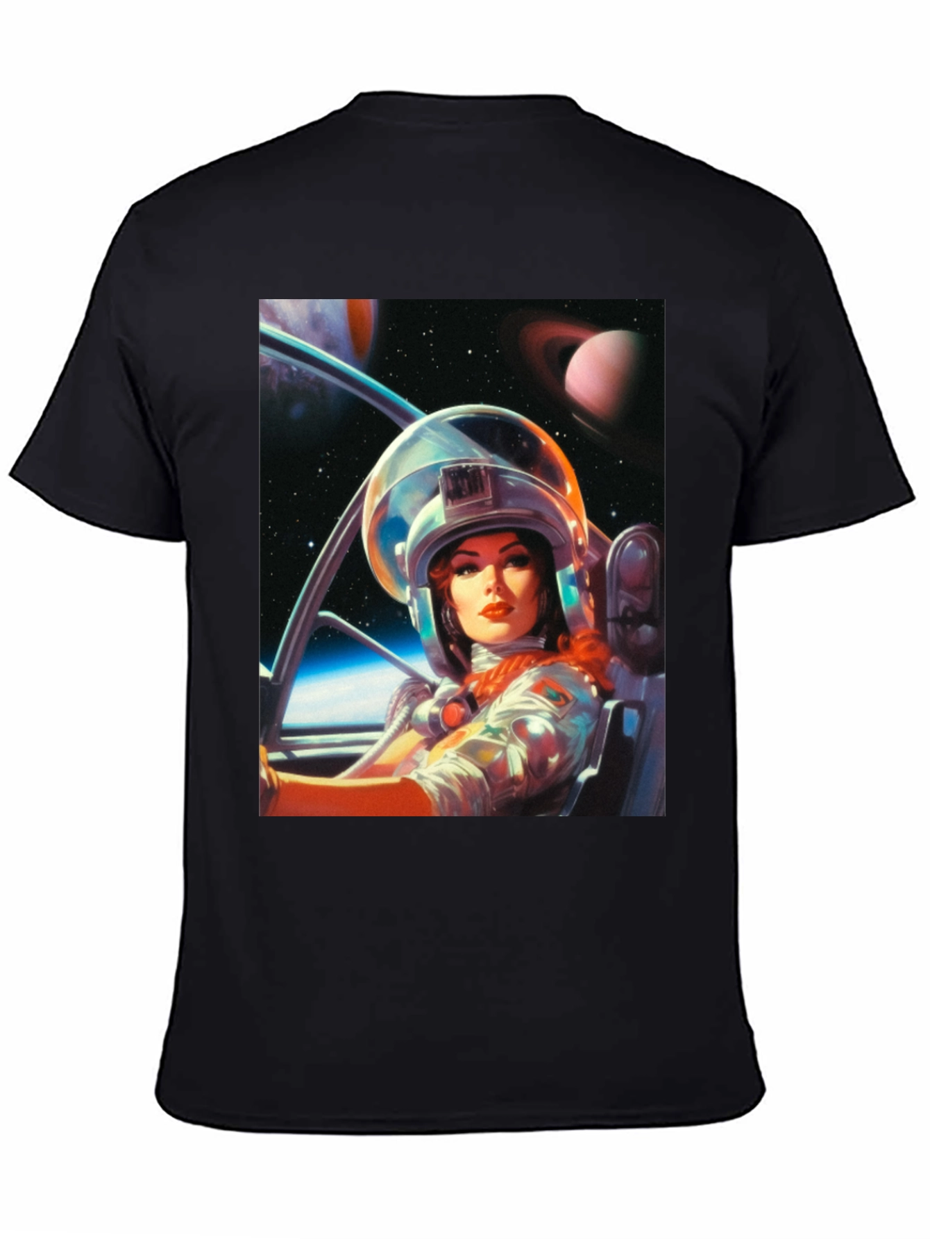 Retro Space Girl T-Shirt - Black