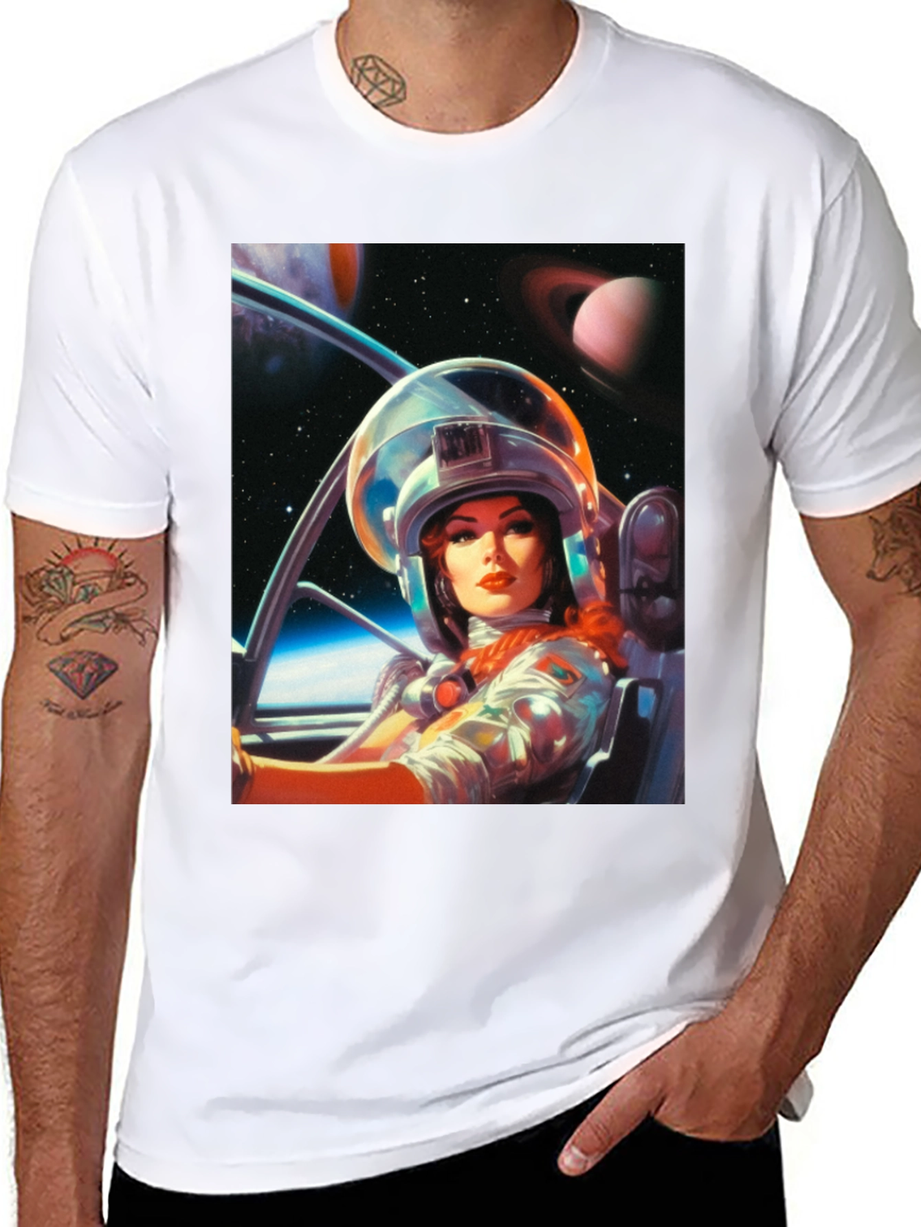 Retro Space Girl T-Shirt - Black