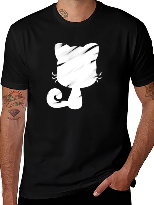 Black T-Shirt with Whimsical Cat Graphic