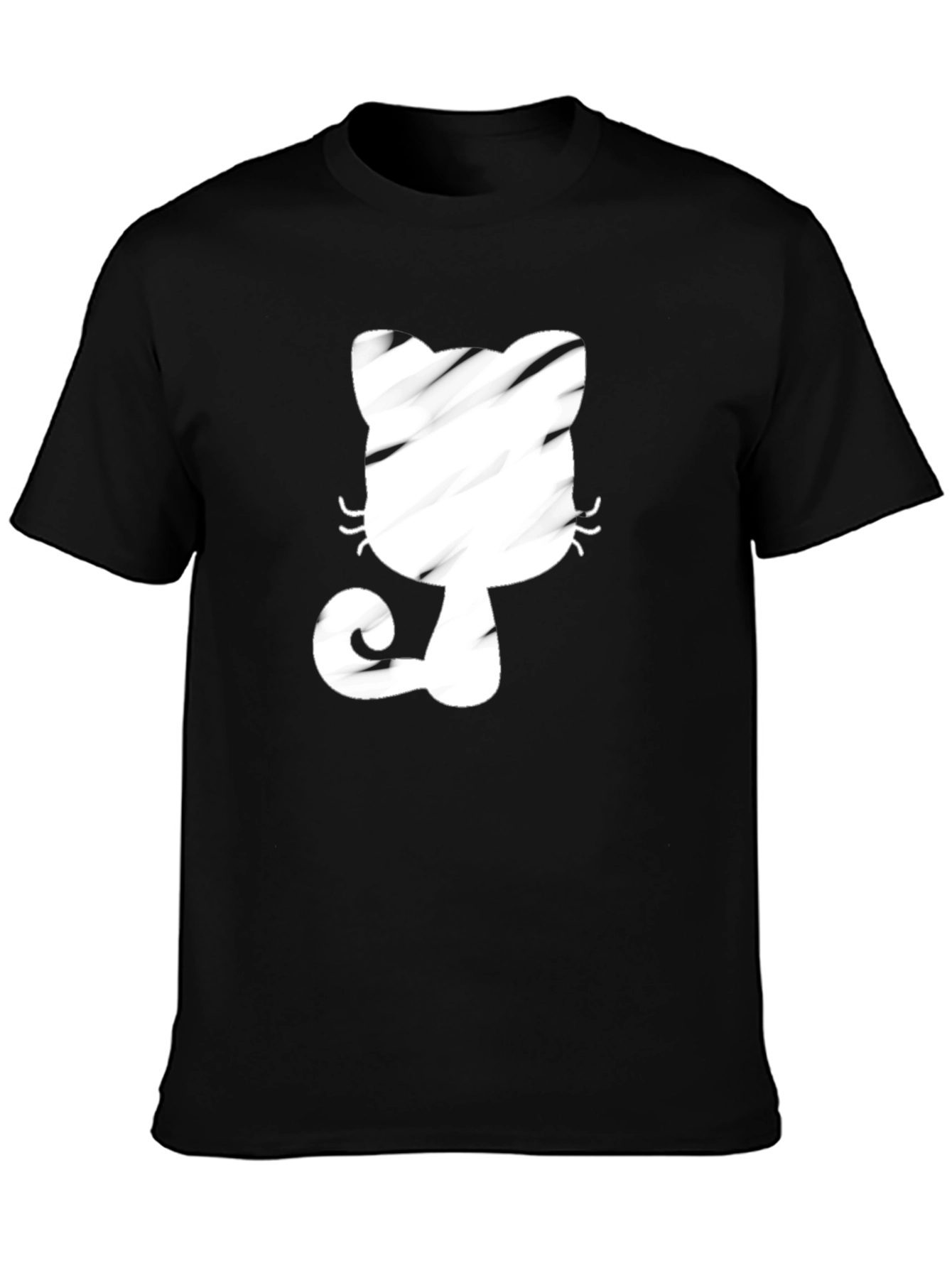 Black T-Shirt with Whimsical Cat Graphic
