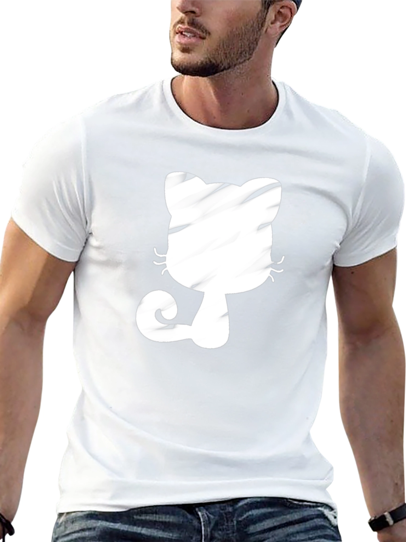 Black T-Shirt with Whimsical Cat Graphic