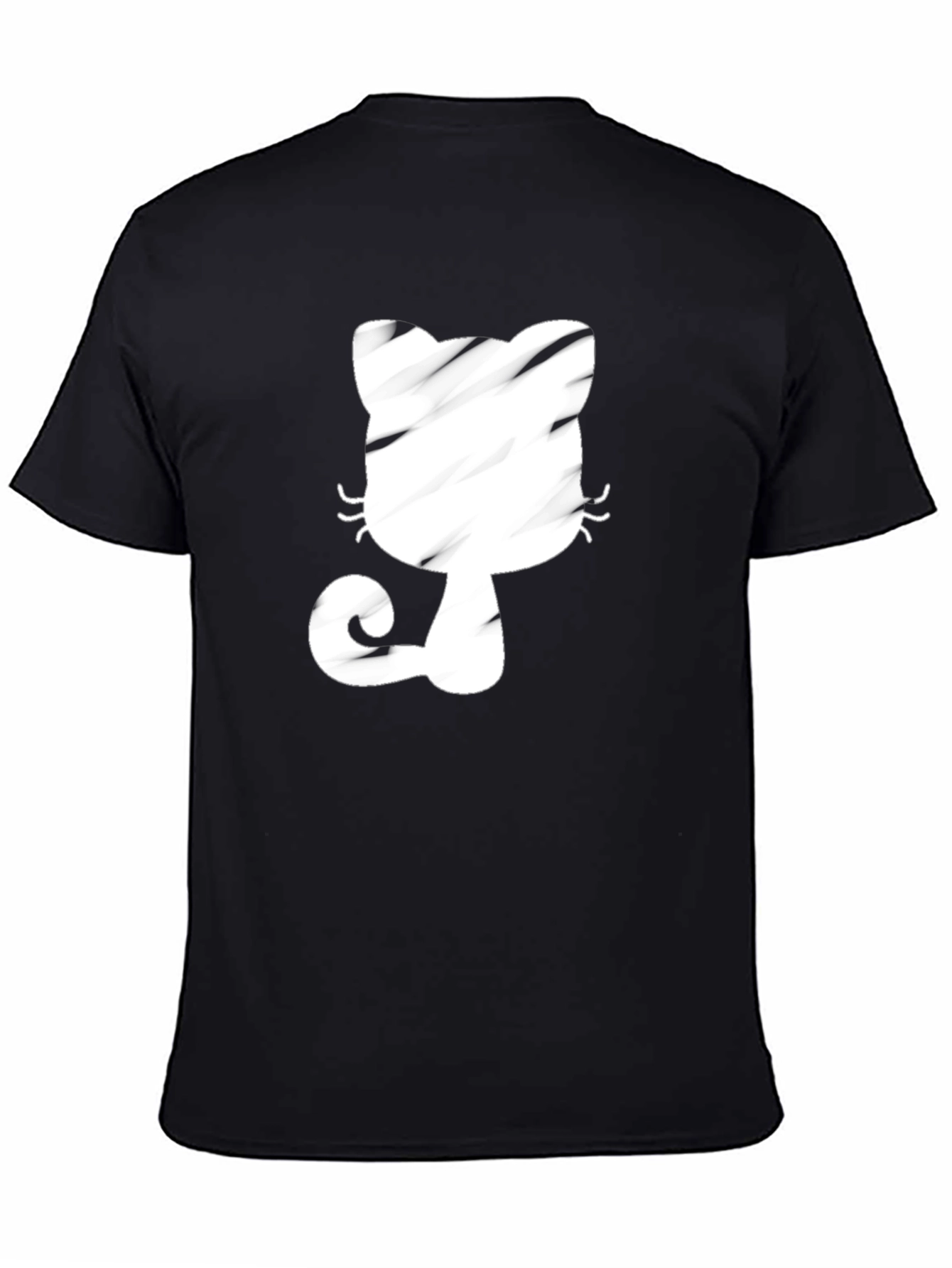 Black T-Shirt with Whimsical Cat Graphic