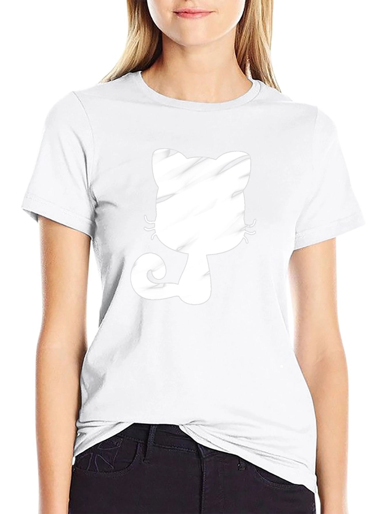 Black T-Shirt with Whimsical Cat Graphic