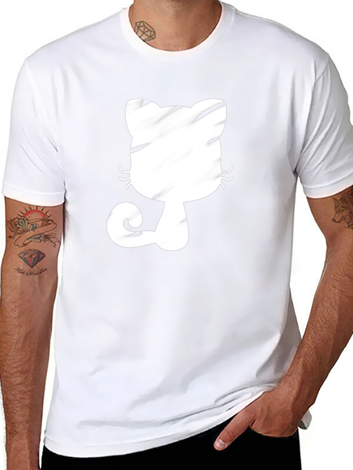 Black T-Shirt with Whimsical Cat Graphic
