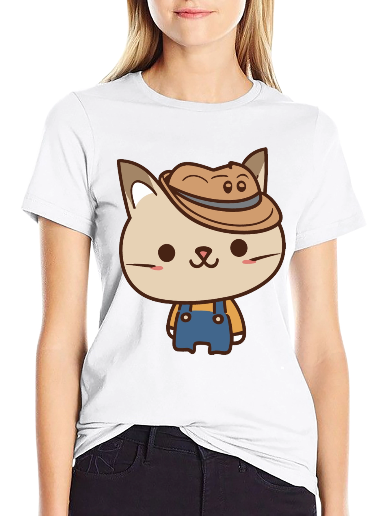 Cute Cat Farmer T-Shirt - Black