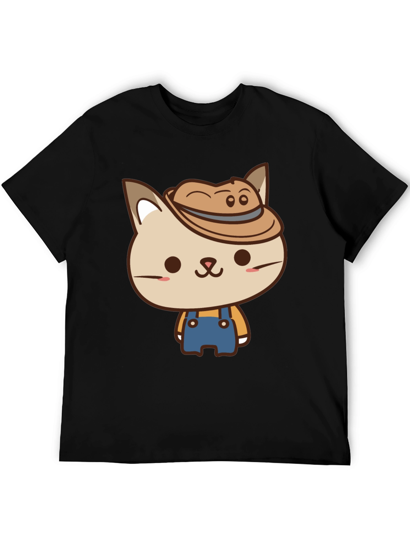 Cute Cat Farmer T-Shirt - Black