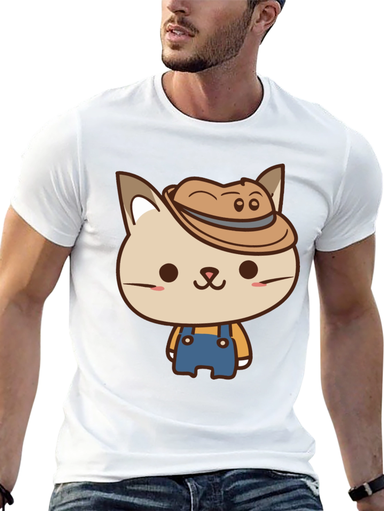 Cute Cat Farmer T-Shirt - Black