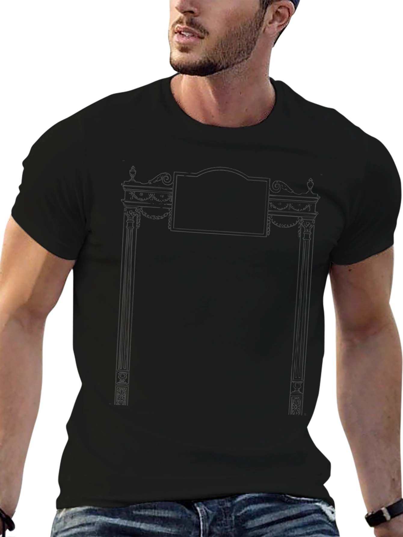 Mens Black T-Shirt with Ornate Frame Graphic