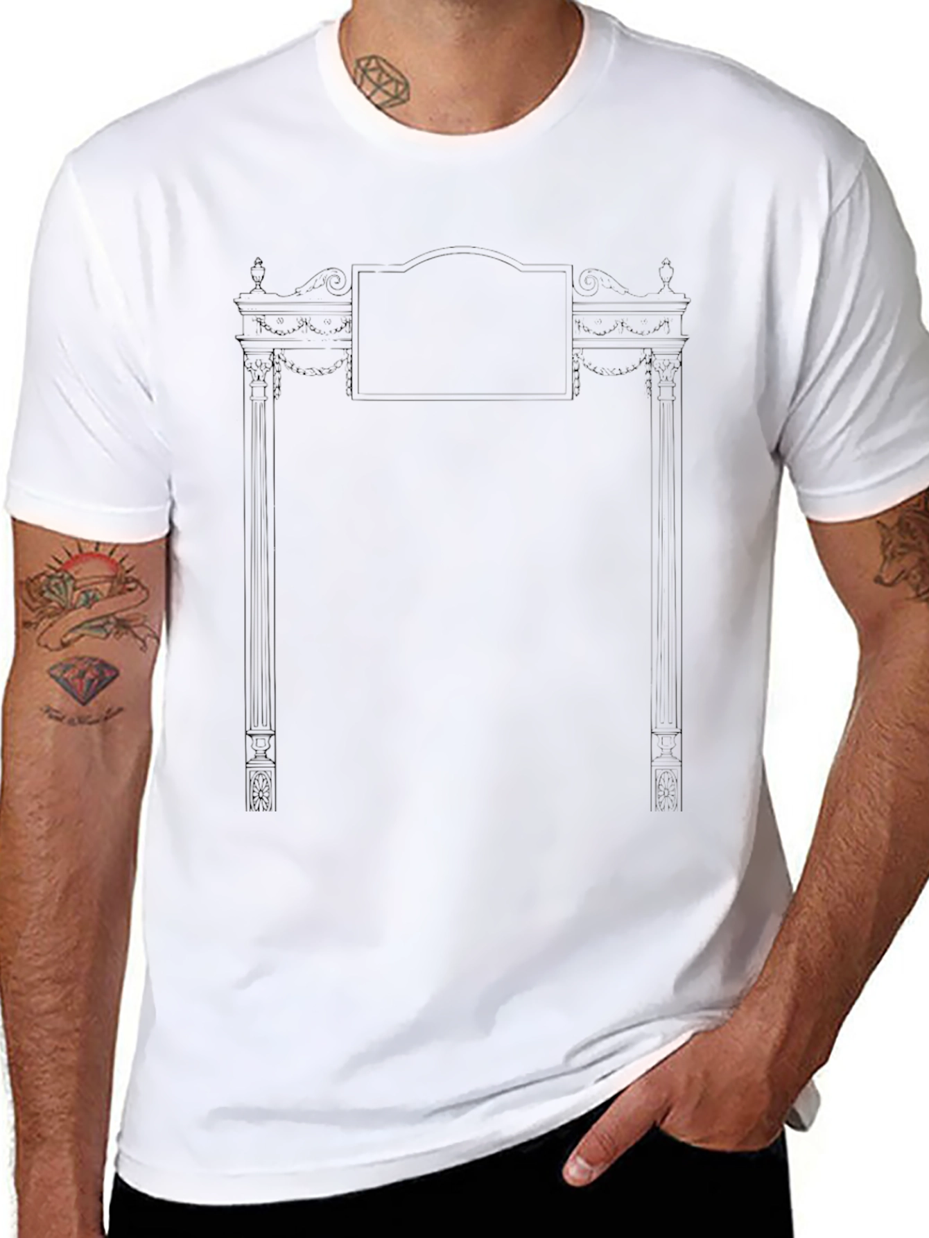 Mens Black T-Shirt with Ornate Frame Graphic