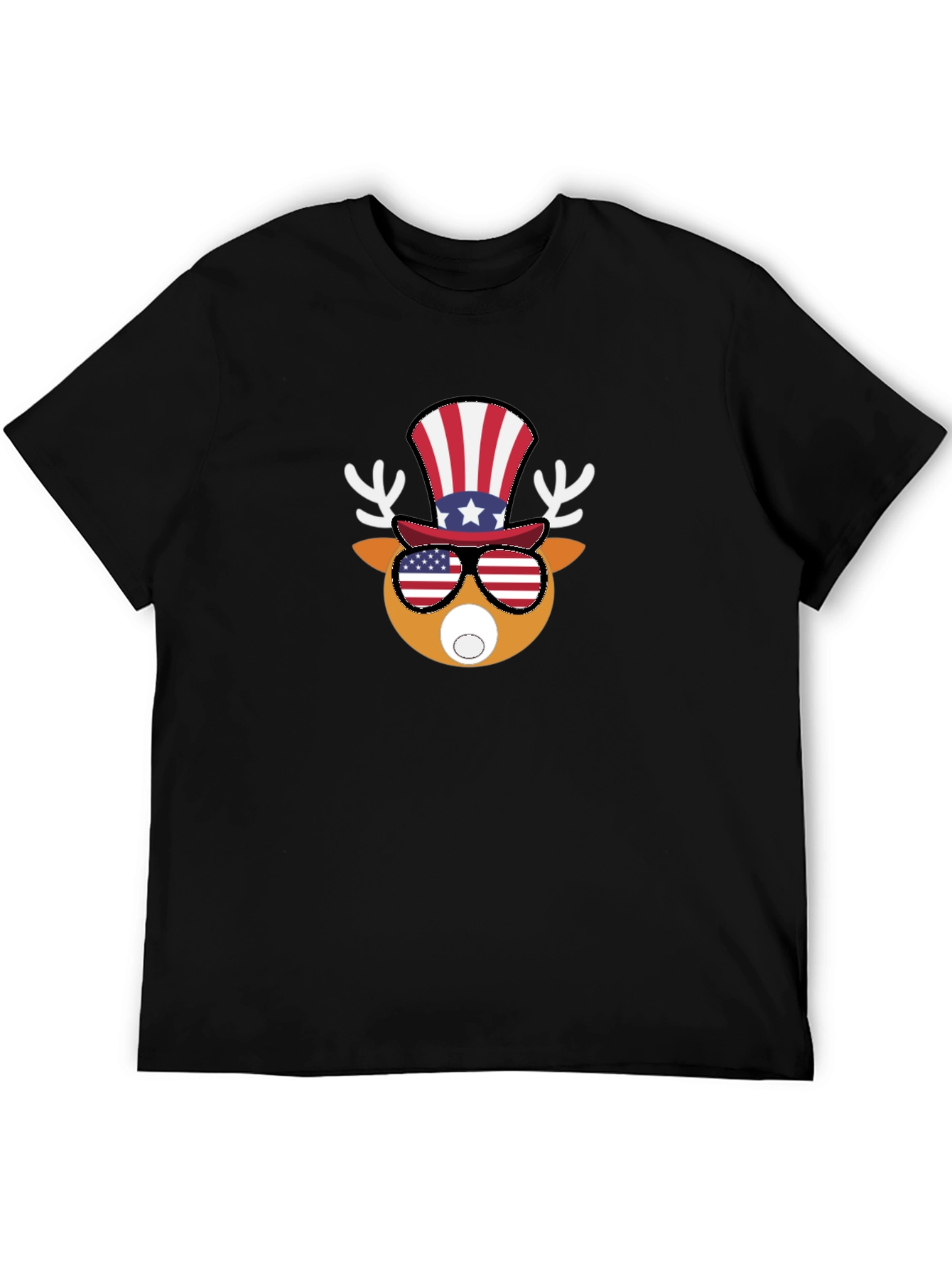 Patriotic Deer Graphic Tee - Mens Black T-Shirt