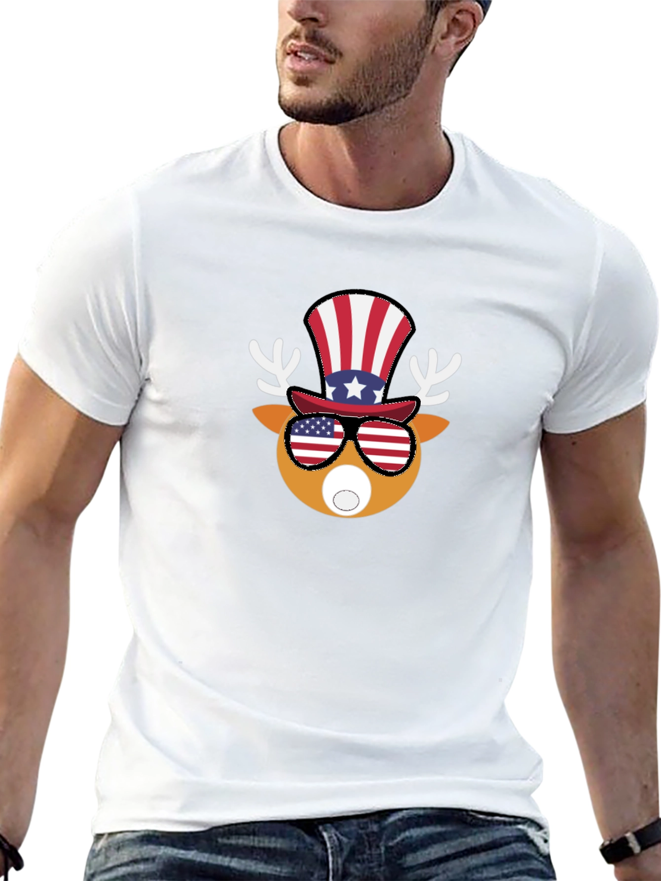 Patriotic Deer Graphic Tee - Mens Black T-Shirt